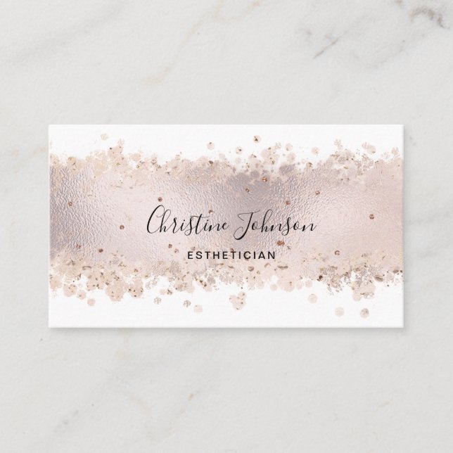 faux rose gold foil aesthetician business card (Front)