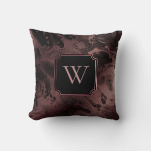 Faux Rose Gold Foil and Black Marble w/ Monogram Cushion