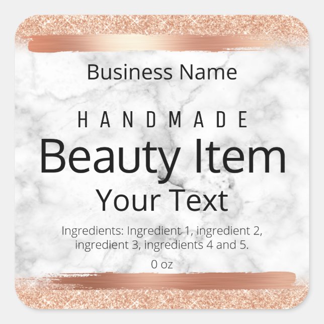 FAUX Rose Gold Foil And Marble Business Labels (Front)