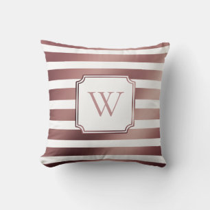 Faux Rose Gold Foil and White Stripes w/ Monogram Cushion