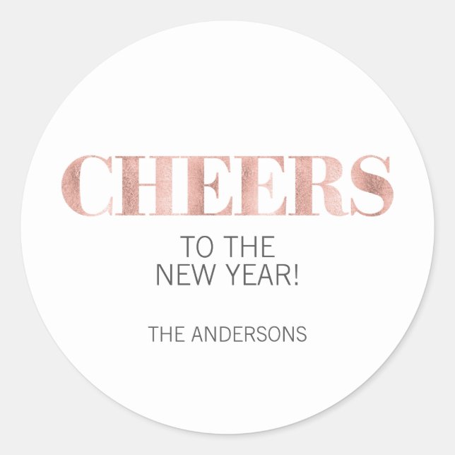 Faux Rose Gold Foil Cheers New Year's Sticker (Front)