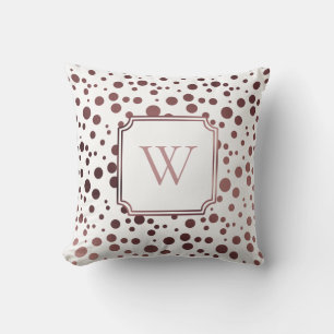 Faux Rose Gold Foil Circles with Monogram on White Cushion