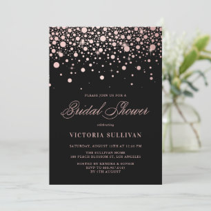 Faux Rose Gold Foil Confetti Black Bridal Shower Invitation