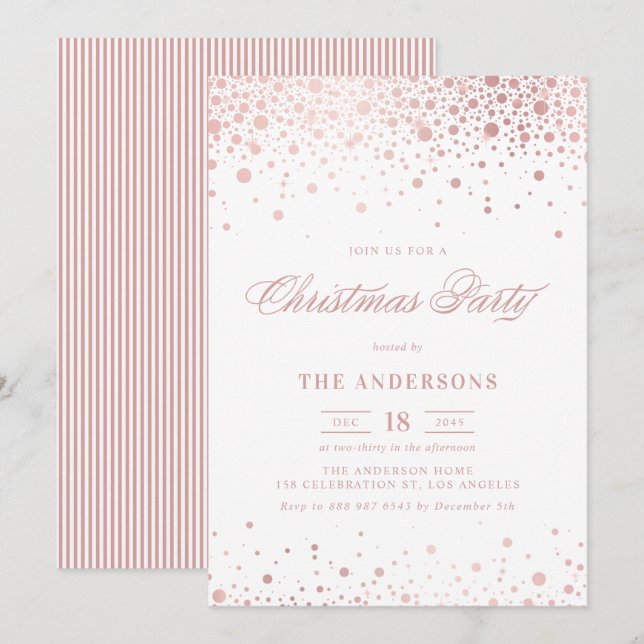 Faux Rose Gold Foil Confetti Christmas Party Invitation (Front/Back)