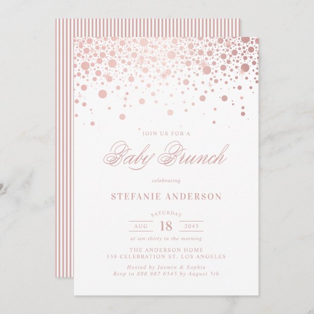 Faux Rose Gold Foil Confetti Dots Baby Brunch Invitation (Front/Back)