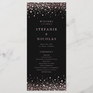 Faux Rose Gold Foil Confetti Dots Black Wedding Programme