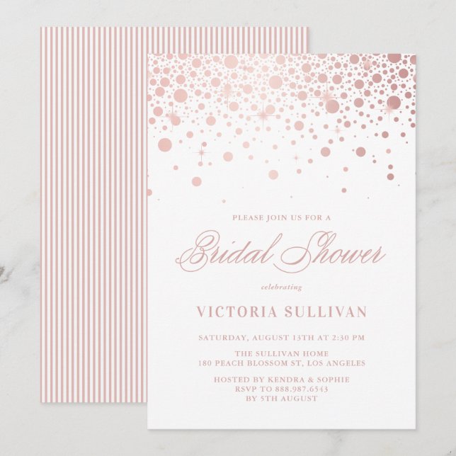 Faux Rose Gold Foil Confetti Dots Bridal Shower Invitation (Front/Back)