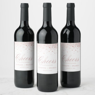 Faux Rose Gold Foil Confetti Dots Cheers Wedding Wine Label