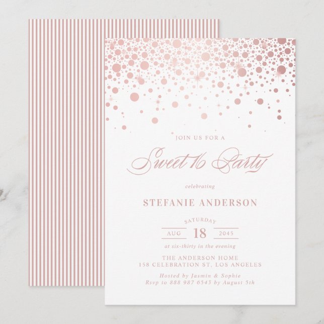 Faux Rose Gold Foil Confetti Dots Sweet 16 Party Invitation (Front/Back)