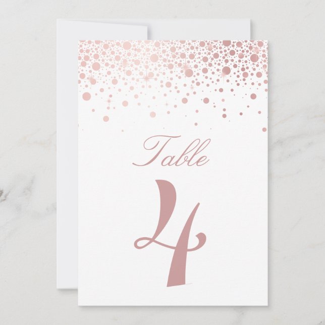 Faux Rose Gold Foil Confetti Dots Table Numbers (Front)