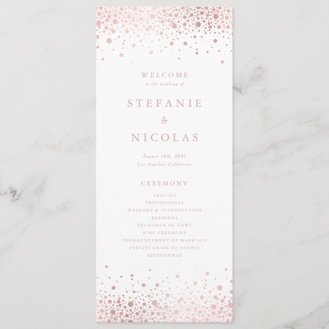 Faux Rose Gold Foil Confetti Dots Wedding Programme (Front)