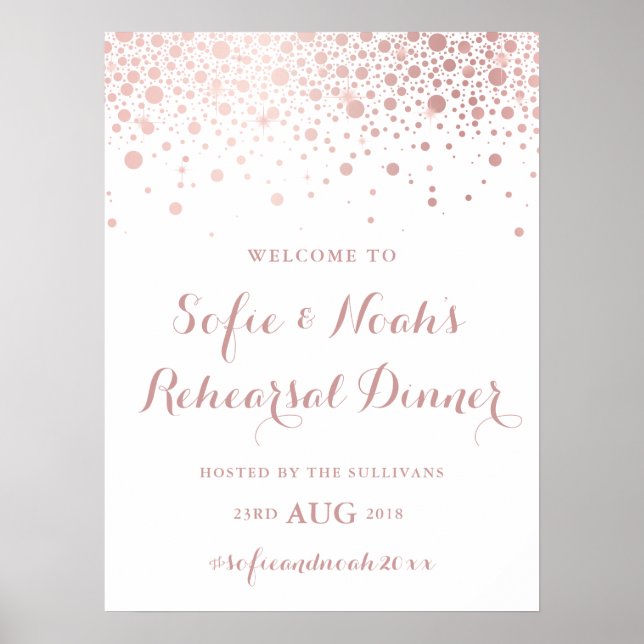 Faux Rose Gold Foil Confetti Rehearsal Dinner Sign (Front)