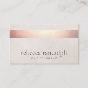 Faux Rose Gold Foil Elegant Modern Beige Linen Business Card