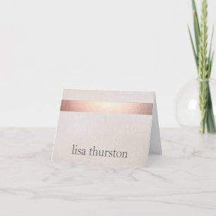 Faux Rose Gold Foil Elegant Modern Beige Linen Note Card
