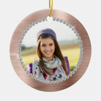 Faux Rose Gold Foil Family Photo Monogram Ceramic Tree Decoration