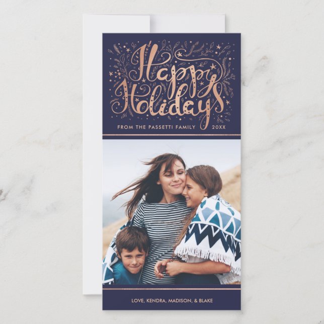 Faux Rose Gold Foil Holiday Photo Card (Front)