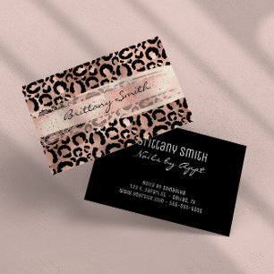 Faux Rose Gold Foil Leopard Blush Brush Stroke Business Card