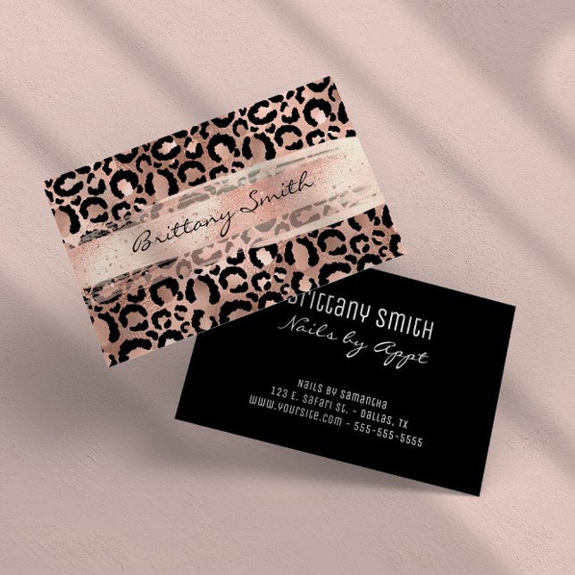Faux Rose Gold Foil Leopard Blush Brush Stroke Business Card (Faux Rose Gold Foil Leopard Blush Brush Stroke Business Card)
