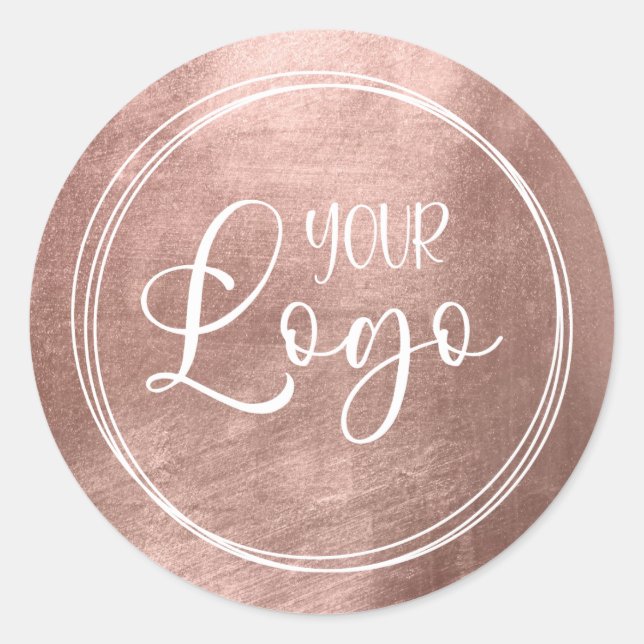 Faux Rose Gold Foil Logo Classic Round Sticker (Front)