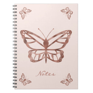 Faux Rose Gold Foil Look Butterflies & Custom Text Notebook