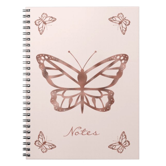 Faux Rose Gold Foil Look Butterflies & Custom Text Notebook (Front)