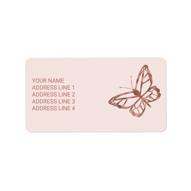 Faux Rose Gold Foil Look Butterfly & Custom Text Label (Front)