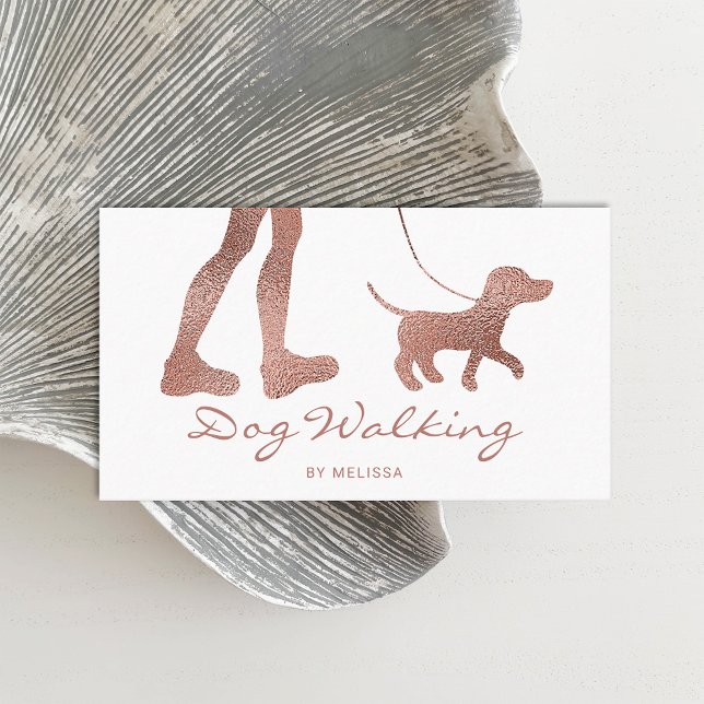 Faux Rose Gold Foil Look Dog Walker & Dog Business Card (Creator Uploaded)