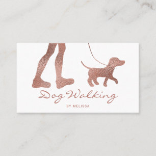 Faux Rose Gold Foil Look Dog Walker & Dog Business Card