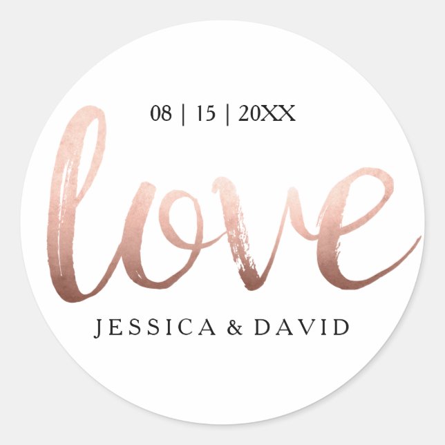 Faux Rose Gold Foil Love Classic Round Sticker (Front)