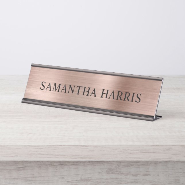 Faux Rose Gold Foil Luxury Desk Name Plate (Front)