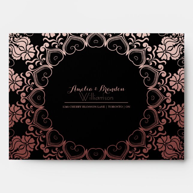 Faux Rose Gold Foil Mandala Frame | Wedding Envelope (Front)