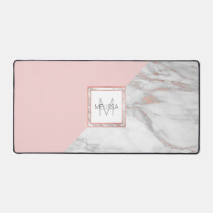 Faux Rose Gold Foil Marble Blush Pink MONOGRAM Desk Mat