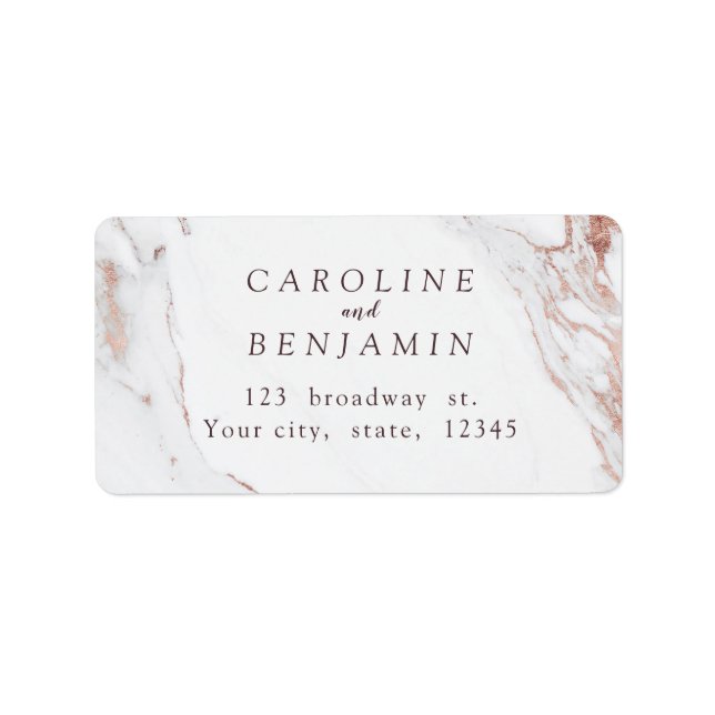Faux Rose gold foil marble luxury modern address Label (Front)