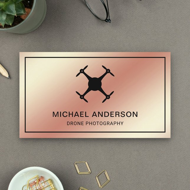 Faux Rose Gold Foil Modern Drone Photography Business Card (Creator Uploaded)