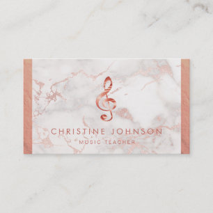 faux rose gold foil music treble clef business card