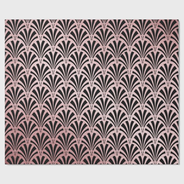 Faux Rose Gold Foil on Black Glam Art Deco Wrapping Paper (Flat)