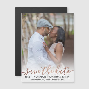 Faux Rose Gold Foil Photo Save The Date Magnets