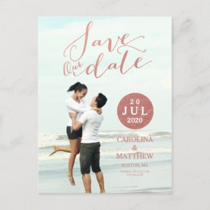 Faux Rose Gold Foil   Photo Save the Date Postcard