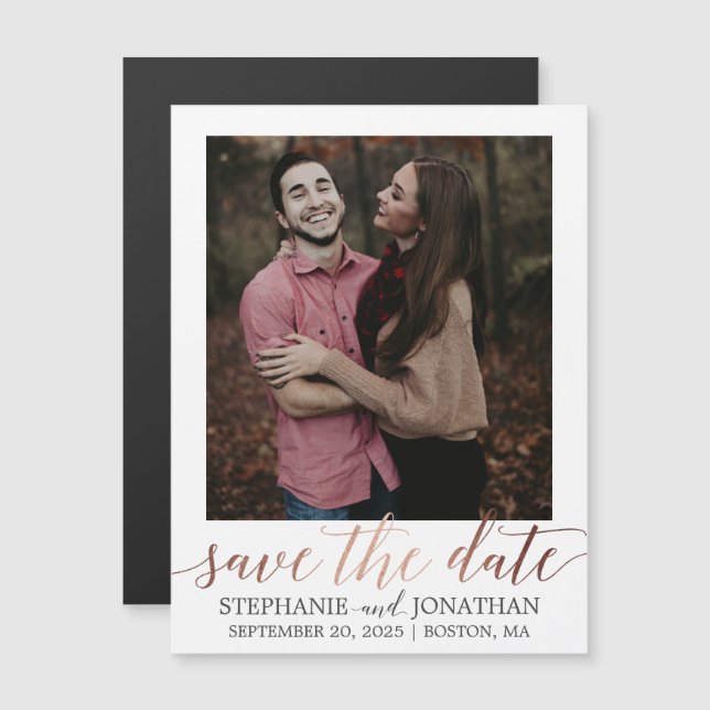 Faux Rose Gold Foil Picture Save The Date Magnets (Front/Back)