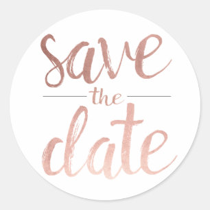 Faux Rose Gold Foil Save the Date Classic Round Sticker