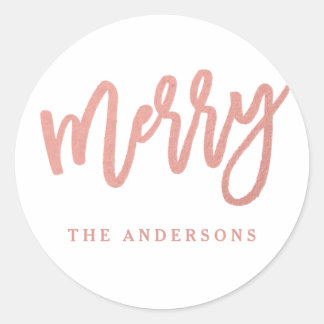 Faux Rose Gold Foil Script Merry Holiday Stickers