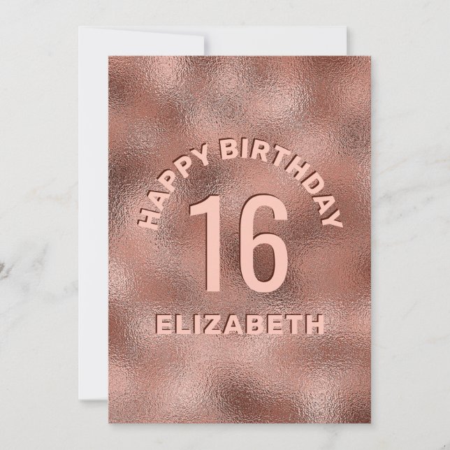 Faux Rose Gold Foil Texture Happy Birthday & Age (Front)