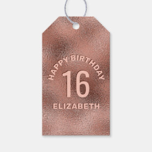Faux Rose Gold Foil Texture Happy Birthday & Age Gift Tags