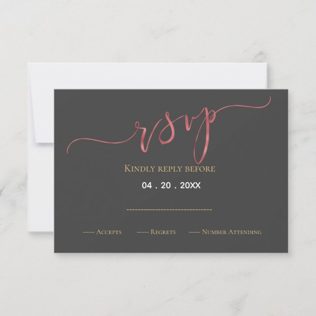 Faux Rose gold foil wedding design  RSVP Card (Front)