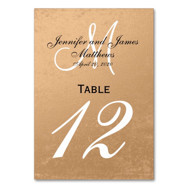 Faux Rose Gold Foil Wedding Table Number Card (Front)