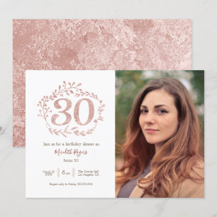Faux Rose Gold Foliage Wreath 30th Birthday Invitation