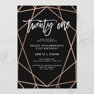 Faux Rose Gold Geometric 21st Birthday Party Invitation