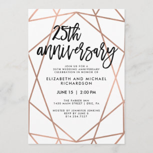 Faux Rose Gold Geometric 25th Wedding Anniversary Invitation