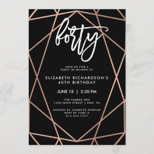 Faux Rose Gold Geometric   40th Birthday Party Invitation