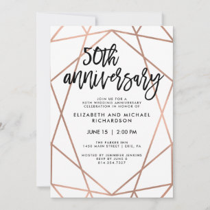 Faux Rose Gold Geometric 50th Wedding Anniversary Invitation